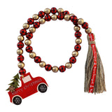 Triogift  Christmas Wood Bead Garland With Red Truck Snowflake Pendant Xmas Wooden Bead Garland Tassel Rustic Farmhouse Christmas Decor