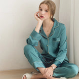 Triogift  Ice Silk Couple Pajamas Men Women Summer Long Short Sleeve Cardigan Lapel Suit Thin SatinPlus Size Home Cloth Nightwear Male