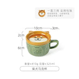 Triogift  -  European Cartoon Animal Ceramic Coffee Cup Kids Gift with Lid Mug Couple Coffee Cup Breakfast Milk Mug Porcelain Home Decoration