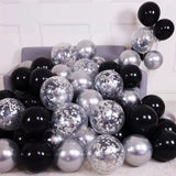 Triogift 30pcs Silver Black Confetti Latex Balloons Happy Birthday Party Decorations Adult Kids Boy Girl Baby Shower Wedding Supplies