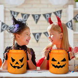 Triogift LED Light Halloween Trick or Treat Bucket Pumpkin Candy Bags Collapsible Halloween Basket for Thanksgiving Party Gift Basket