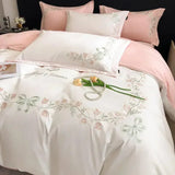 Triogift  Flower Embroidery 100 Cotton Bedding Set 220x240 High Quality King Size Duvet Cover Set 240x220 Twill Pure Cotton Bedding Sets