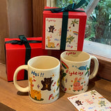 Triogift  -  Christmas New Year gift box ceramic cartoon graffiti mug birthday gift cute coconut small animal water Cup coffee cup