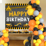 Triogift Construction Balloon Backdrop Disposable Tableware Birthday Decor Boy Excavator Truck Tractor Construction Birthday Party Decor