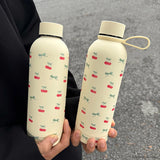 Triogift Kawaii Cherry Thermos Bottle With Handle Coffee Cup 500ml Stainless Steel Tumbler Cute Travel Gym Scool Water Bottle For Girl