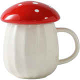 Triogift  -  1pc 300ml Red Lid Creative Mushroom Shaped Coffee Mugs Fine Ceramic Milk Cup with Handle Birthday Gift for Women Mom Drinkware