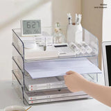 Triogift File Organizer A4 File Storage Tray Fashion Papers Rack Desktop Organizer Stackable File Rack Transparent Book Shelf Magazine