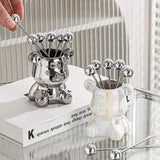 Triogift Bear Storage Jar With 6pcs Fruit Fork Set Ornament Stainless Steel Cute Food Picks Party Luxury Dining Table Decoration Item