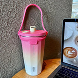 Triogift  -  Kawaii Sainless Steel Tumbler For Coffee Car Mug Freeze Thermos Vacuum Flask Water Bottle With Straw Keep Cold Hot Cup 600ml