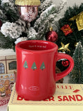 Triogift  -  Creative Red Christmas Tree Graffiti Waisted Ceramic Mug Simple Handle Niche Design Household Heat-resistant Coffee Cup