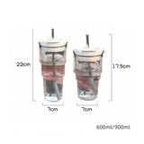 Triogift -  600/900ml Sport Water Bottle With Straw Handle Cute Plastic Large Cup Drinking Ice Coffee Tea Juice Gym Travel Portable Cups