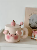 Triogift  -  Cartoon Cute Piggy Mug Stereo Puppy Ears Milk Cup with Fresh Ins Style Office Lid Spoon Ceramic Coffee Cup