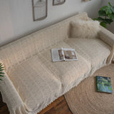 Triogift Love Seat Sofa Cover Single Double Set Retro Hollow Lace Picnic Blanket Throw Blanket Three-Seater Sofa Decoration Beige