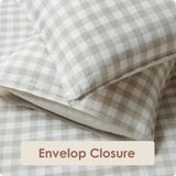 Triogift  Linen Duvet Cover Queen,Gingham Check Plaid 100%Washed Linen Zipper Closure,3 PCs Hypoallergenic Soft Duvet Set,White,Queen Size