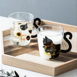 Triogift  -  Cute Cat Heat Resistant Glass Cup for Home, Breakfast Milk Cup, Cartoon Casual Coffee Cup, Japanese Style, Ins