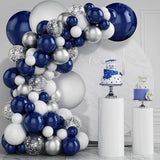 Triogift Navy Blue White Balloons Arch Garland Kit Silver Confetti Ballon First Birthday Party Decorations Graduation Wedding Baby Shower