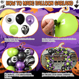 Triogift 116Pcs Halloween Balloons Garland Arch Kit Black Purple Green Latex Balloon White Eye Balloons for Halloween Party Decorations