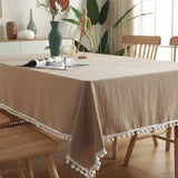 Triogift Tassels Stitching Cotton Fabric Table Cloth Washable Tablecloth for Christmas Party Dining Banquet Decoration Table Cover