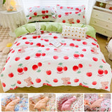 Triogift Cute Beautiful 100% Cotton Bedding Set: 1 Duvet Cover 2 Pillowcases 1 Fitted Sheet, Soft Breathable for Single or Couple Bed