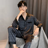 Triogift  Pajamas Men Spring Summer Thin Ice Silk Luxurious Loose Fitting Home Wear Suit Male Satin Pyjamas Set Night Sleep-Suit Gentlemen