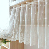 Triogift  1PC White Lace Embroidery Sheer Short Curtain for Kitchen Cabinet Floral Drape Valance Home Decoration Blinds #E