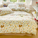 Triogift  Pastoral Girls Flower Bedding Sets, Washed Cotton Bed Linens, Soft Quilt Cover Sheet Set, Simple Bedspread, Home Textiles