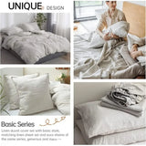 Triogift  Bedding set 100% Linen Duvet Cover Set 3pcs Basic Style Natural Breathable Farmhouse Bedding with Button Closure