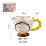 Triogift  -  1pc 450ml Ceramic Hand-painted Embossed Breakfast Mugs Large Capacity Oatmeal Cups Cute Creative Milk Cups Coffee Cups Gifts