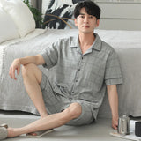 Triogift  M-4XL Plus Size High Quality Men Pyjamas Summer Thin Short Sleeved Pure Cotton Sleepwear Set Teenagers Home Clothes Male Pajamas