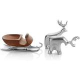 Triogift  Decorative Statues Minimalist Metal Miniature Reindeer Statue 9-piece Set Home Decoration Including a Wooden Sleigh Crafts Decor