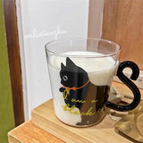 Triogift  -  Cute Cat Heat Resistant Glass Cup for Home, Breakfast Milk Cup, Cartoon Casual Coffee Cup, Japanese Style, Ins