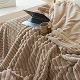 Triogift  Thickened faux fur winter blanket denser plush bed cover modern wide stripe Sofa Blankets fluffy bed linen Microfiber bedding