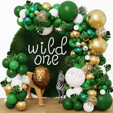 Triogift Jungle Safari Dark Green Balloon Garland Arch Kit Kid Birthday Party Supplies Gold Confetti Latex Ballons Baby Shower Decoration