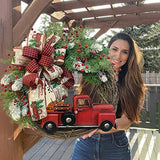 Triogift  Artificial Christmas Wreath Plant Rattan Red Truck Rustic Fall Front Door Round Garland Simulation Berries Festive Home Decor