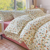 Triogift Princess Pink Rose Bedding Set Fresh Green Bed Flat Sheet Pillowcase Twin Full Queen Bed Linen Women Girls Floral Duvet Cover