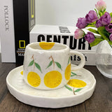 Triogift 1pc 300ml Vibrant Fruit Themed Ceramic Coffee Mug All Occasions Gift Children's Porcelain Cup Breakfast Cup and Plate Drinkware