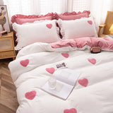 Triogift Pink Love Hearts Bedding Set Nordic Style Bed Linen with Pillowcases Home Textile Girls Breathable Duvet Cover King Queen Twin