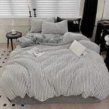 Triogift New Striped Jacquard Bedding Set Comfortable Knitted Duvet Cover Set with Bed Sheets Skin Friendly Quilt Cover and Pillowcase