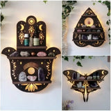 Triogift  Butterfly Hand Moth Wood Wall Shelf Crystal Holder Essential Oil Storage Rack Wall Home Decor Organizer Shelves Wall Shelf