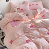 Triogift Cute Pink Bows Duvet Cover Set, 3D Embroidery Bedding Sets Pink Bed Set, Comfy Queen Comforter Covers Soft for Girls Kids Teens