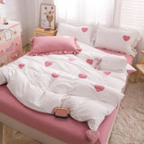 Triogift Pink Love Hearts Bedding Set Nordic Style Bed Linen with Pillowcases Home Textile Girls Breathable Duvet Cover King Queen Twin