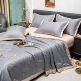 Triogift  4pcs Satin Sheets Set Luxury Silky Satin Bedding Set with Deep Pocket, 1 Duvet cover+ 1 Flat Sheet + 2 Pillowcases