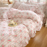 Triogift New Ruffles 100% Cotton Duvet Cover Set or Single Duvet Covers Floral Princess Style All Cotton Quilt Cover Queen Blanket Cover