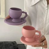 Triogift  -  160ml Creative Ceramic Coffee Cup Saucer Exquisite Purple Afternoon Camellia Flower Tea Cup Vintage Latte Coffee Mug Milk Mugs