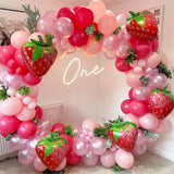 Triogift  102pcs Strawberry Party Decoration Balloon Garland Kit for Girls 1st 2nd Birthday Party Supplies Strawberry Theme Decoration