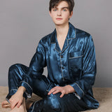 Triogift  Men Ice Silk Pajamas Suit Summer Plus Size Satin Thin Plaid Pyjamas Male Home Clothes Fashion Print High Quality Sleepwear Boy