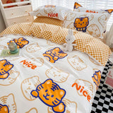 Triogift Children and Teenagersl 100% Cotton Bedding Set: 1 Duvet Cover 2 Pillowcases 1 Fitted Sheet, Suitable for Boys Girls, Cute Style