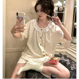 Triogift Cherry Sleepwear Women Korean Reviews Many Pajama Sets Summer Home Wear Short Sleeve Pyjamas Lace  Two-piece Set Japanese Piiama