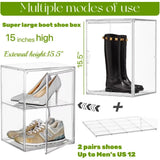 Triogift Boot Storage Boxes Clear Stackable  Bins with Magnetic Lids Adjustable Divider