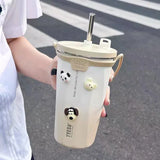 Triogift  -  Kawaii Sainless Steel Tumbler For Coffee Car Mug Freeze Thermos Vacuum Flask Water Bottle With Straw Keep Cold Hot Cup 600ml